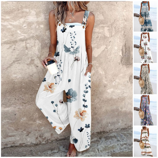 🔥HOT SALE🔥PLUS SIZE FLORAL WIDE LEG OVERALLS JUMPSUIT