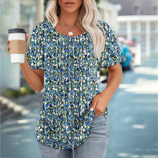 🔥Last Day Sale 50%🔥Women's Short Sleeve Pleated Dressy Casual Scooped Neck Tops