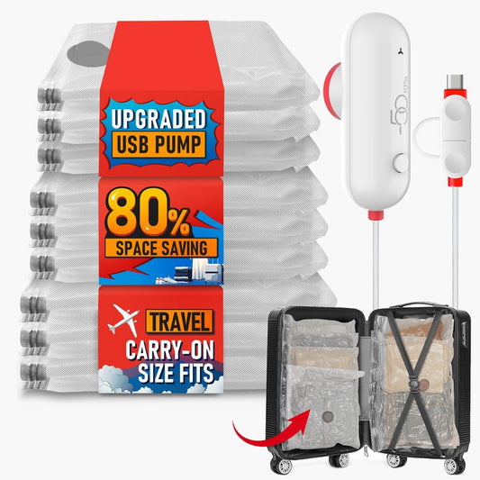 Vacbird 9 Pack Lightweight Travel Bags with USB Electric Pump | Compact Vacuum Storage Bags for Clothes | Space Saver Compression Bags for Travel
