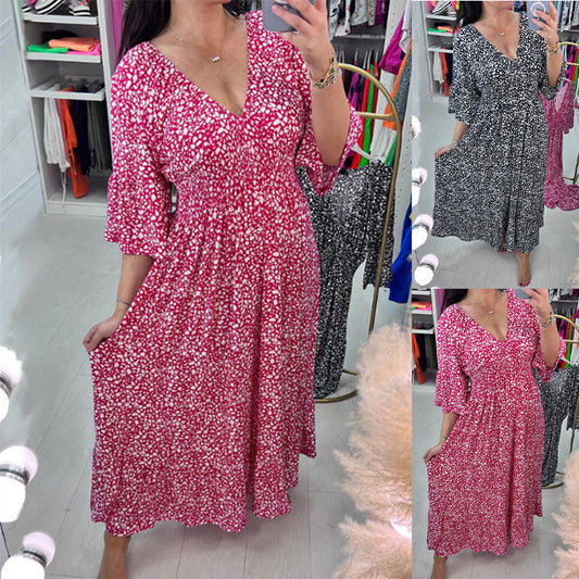 🔥Summer Promotion 49% OFF🔥Plus Size Floral Dress with V-Neckline