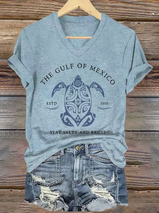 💖2025 NEW TYPE SALE 50% OFF💖Women's Gulf Of Mexico Printed V Neck T-Shirt