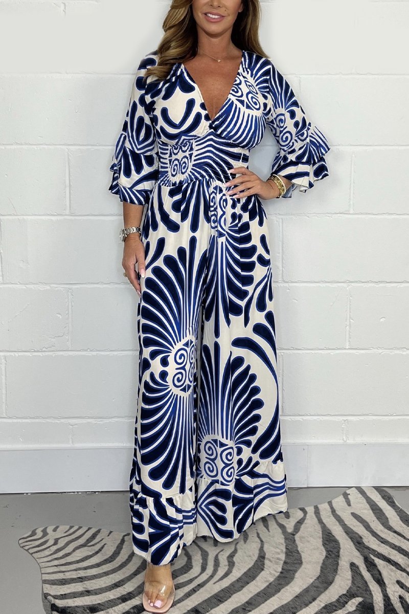 V-Neck Gathered Jumpsuit