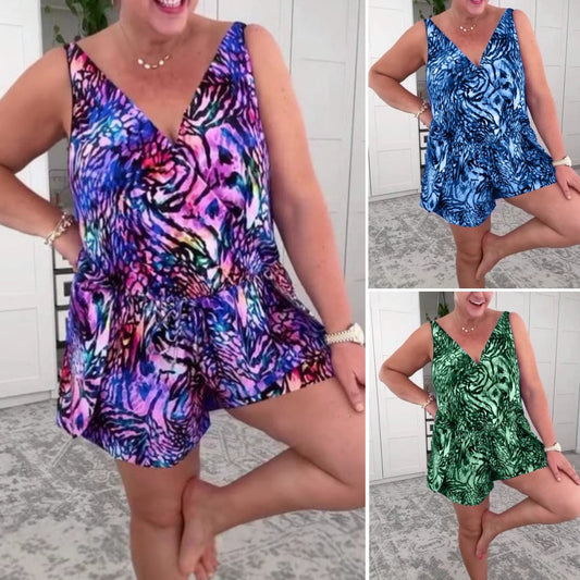 🔥Last Day Sale 50% Off !!💥-🩱Sleeveless V-Neck Printed Swimsuit