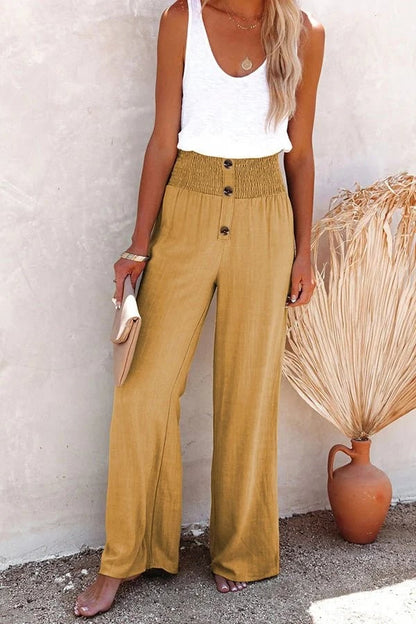 🎁LAST DAY 49% OFF🔥Linen Blend High Rise Smocked Pants