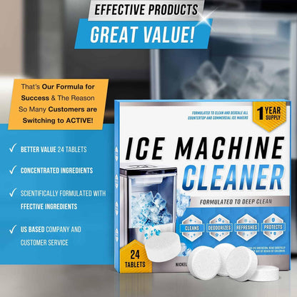 🧊LAST DAY SPECIAL PRICE ￡5.99✨ Ice Machine Cleaner & Descaler - 24 Cleaning Tablets Compatible with All Brands