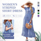 🔥LAST DAY SALE 49% OFF🔥Striped Lapel Functional Pockets Button Down Shirt Dress