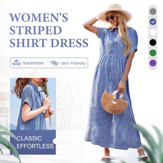 🔥LAST DAY SALE 49% OFF🔥Striped Lapel Functional Pockets Button Down Shirt Dress
