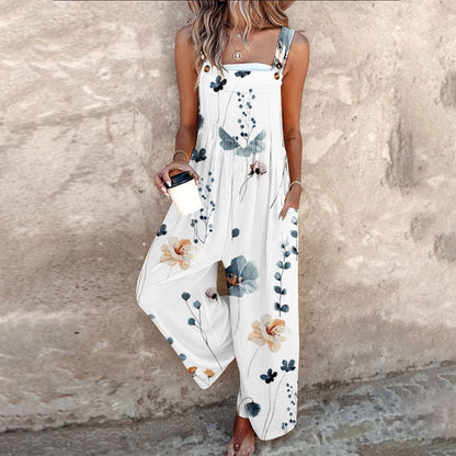 🔥HOT SALE🔥PLUS SIZE FLORAL WIDE LEG OVERALLS JUMPSUIT