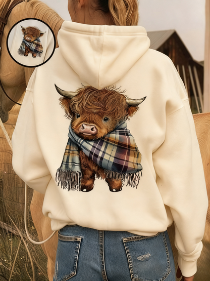 💖CHRISTMAS SALE 50% OFF!!🎁Cute Highland Cow Cozy Fleece-Lined Hooded Sweatshirt🦬