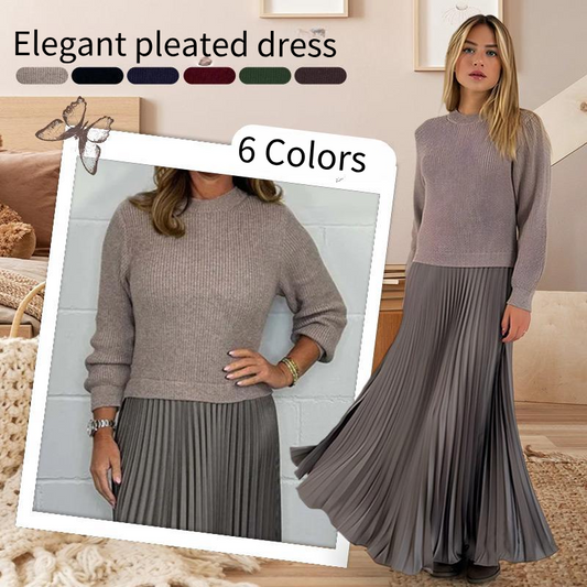 💥Last Day Sale 70% OFF🥰Women's solid color Long Sleeve Jumper & Pleated Bottom Dress