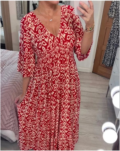 🔥Hot Sale - 49% OFF🔥Bohemian casual print V-neck waist wrap long dress