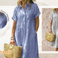 🔥LAST DAY SALE 49% OFF🔥Striped Lapel Functional Pockets Button Down Shirt Dress