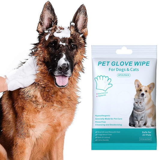 🔥LAST DAY 49% OFF - Rinse-Free Dog Shampoo Mitts – Hypoallergenic Pet Bath Wipes, 6 Packs