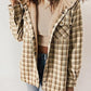 Women's Autumn/Winter Plaid Jacket Long Sleeve Buckle Hooded Jacket Warm Coat