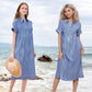 🔥LAST DAY SALE 49% OFF🔥Striped Lapel Functional Pockets Button Down Shirt Dress