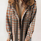 Women's Autumn/Winter Plaid Jacket Long Sleeve Buckle Hooded Jacket Warm Coat