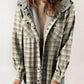 Women's Autumn/Winter Plaid Jacket Long Sleeve Buckle Hooded Jacket Warm Coat