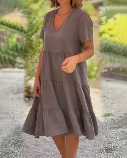 🔥Spring Sales - 49% OFF💃 Cotton Linen V-neck Solid Color Dress