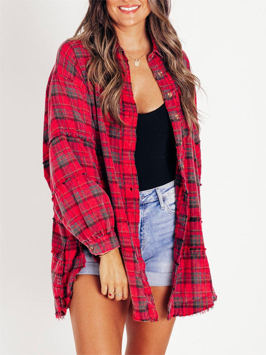 🔥LAST DAY 49% OFF🔥Women's Seams Raw Edge Washed Oversized Shirt Jacket with Pockets