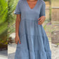 🔥Spring Sales - 49% OFF💃 Cotton Linen V-neck Solid Color Dress
