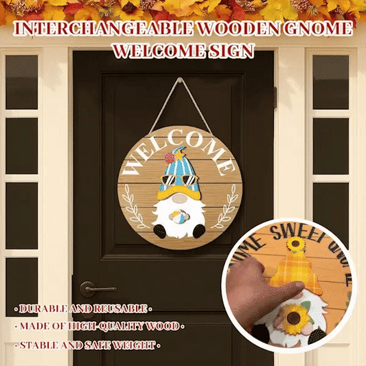 🌟Season Promotion Only ￡9.99🌟Your Year-Round Festival of Creativity!🎄Interchangeable Wooden Gnome Welcome Sign🎈