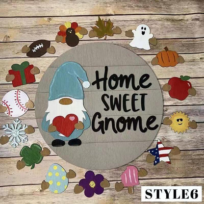 🌟Season Promotion Only ￡9.99🌟Your Year-Round Festival of Creativity!🎄Interchangeable Wooden Gnome Welcome Sign🎈