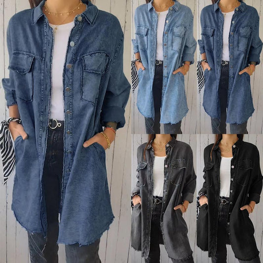 ✨️✨️LATEST MODEL🤠🩵Women’s Faux Denim Comfortable Lapel Coat Shirt