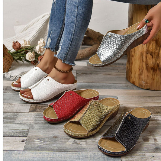 2024 New Design🌸Peep Toe Slip on Wedge Sandals for Women