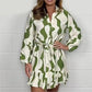 🔥2024 Summer Sale🔥Casual Irregular Stripe Lapel Tie Waist Shirt Dress