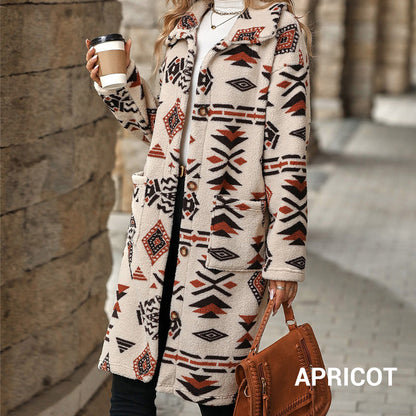 🍂Fall Specials🍂Women's Lapel Print Long-Sleeve Coat