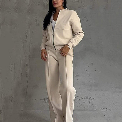 🌸Women's Two-Piece Relaxed Fit Set - Zippered Jacket and Wide-Leg Pants