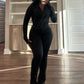 Sexy Solid Color Long-Sleeve Top & Pants Set