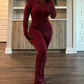 Sexy Solid Color Long-Sleeve Top & Pants Set