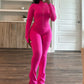 Sexy Solid Color Long-Sleeve Top & Pants Set