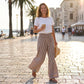 Women's High-Waist Gingham Wide-Leg Pants