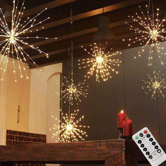 Solar Powered Hanging Fireworks Lights, Smart LED Copper Wire String Lights, Adjustable 8 Modes Flashing, Outdoor Garden Decorations, Outdoor Garden Lighting