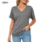 🌸Last Day Promotion：ONLY ￡9.99!!🌸Women's V-Neck Loose Soft Solid Color Short Sleeve Top