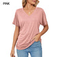 🌸Last Day Promotion：ONLY ￡9.99!!🌸Women's V-Neck Loose Soft Solid Color Short Sleeve Top