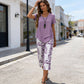 💥Last Day Special Price:£ 18.99👗Women's 2-Piece Set – Layered Asymmetrical Tunic Top & Printed Wide Leg Pants, Breathable Polyester✨