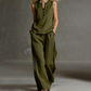 Women's Contrast Trim Sleeveless Top & Wide-Leg Pants Set